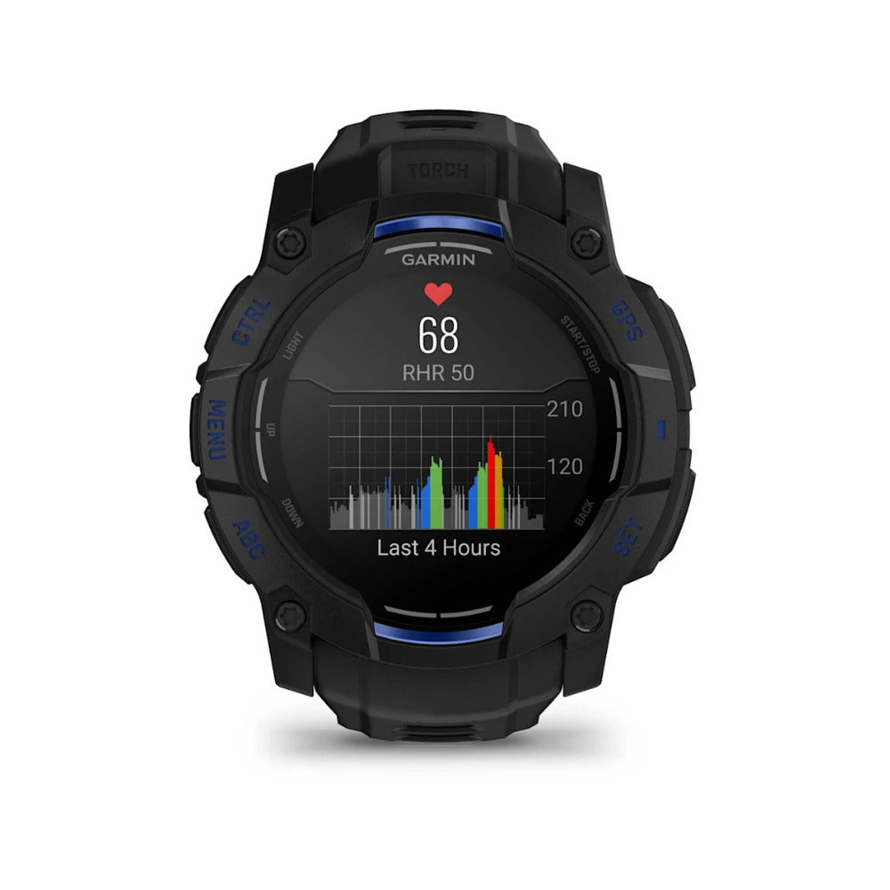 Garmin Instinct 3 AMOLED GPS Smartwatch (Black/Black with Bolt Blue)