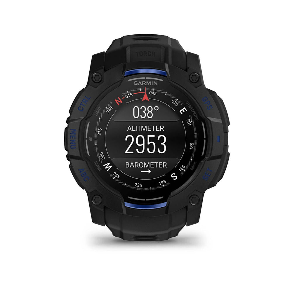 Garmin Instinct 3 AMOLED GPS Smartwatch (Black/Black with Bolt Blue)