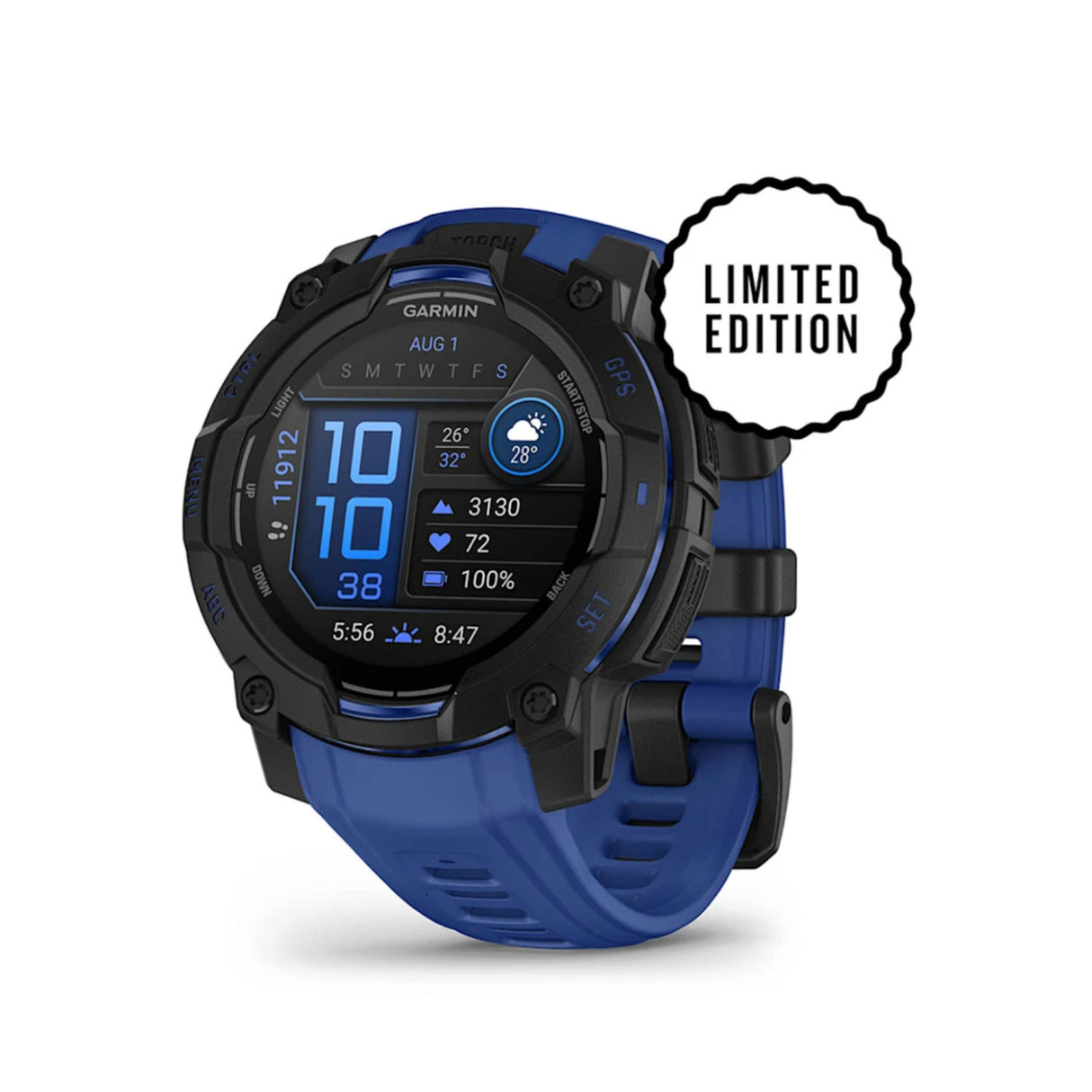 Garmin Instinct 3 AMOLED GPS Smartwatch (Black/Bolt Blue)