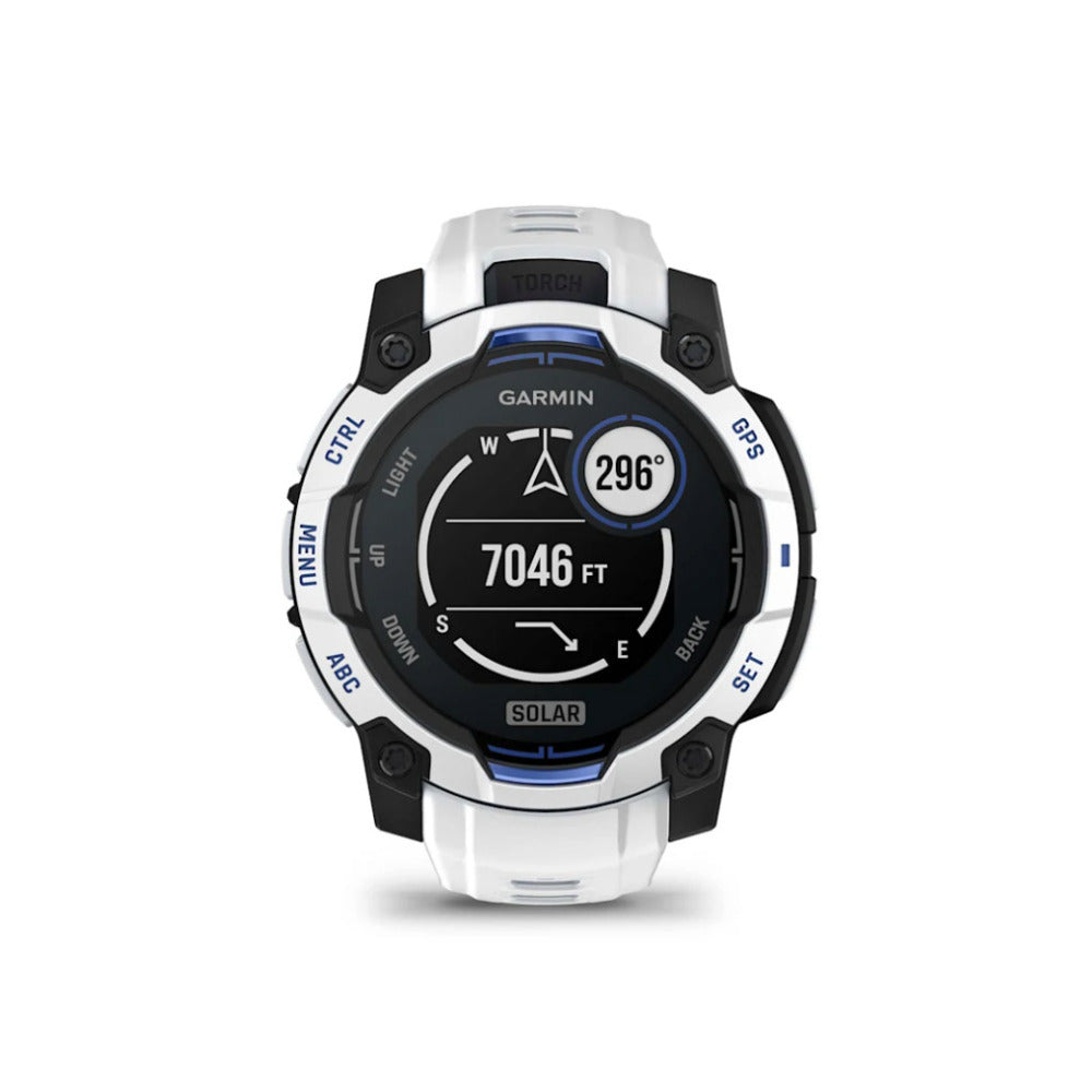 Garmin Instinct 3 AMOLED GPS Smartwatch (Whitestone/Bolt Blue)