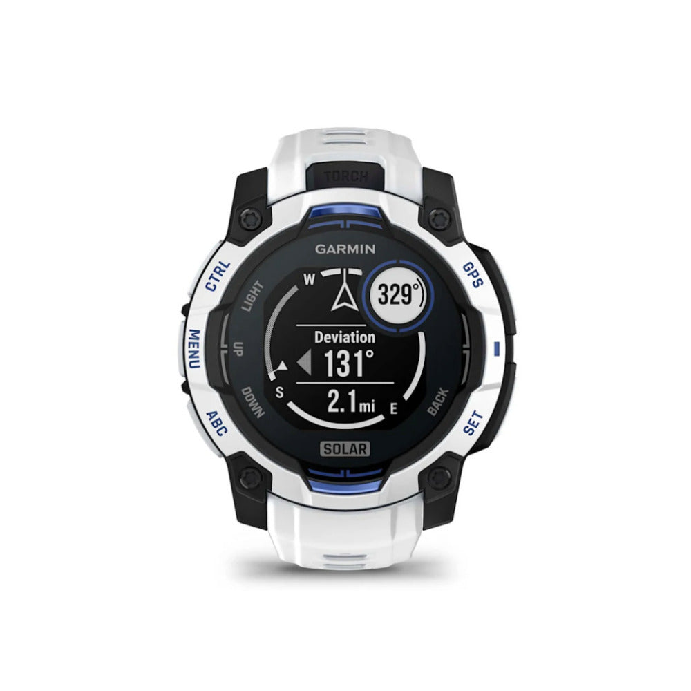 Garmin Instinct 3 AMOLED GPS Smartwatch (Whitestone/Bolt Blue)