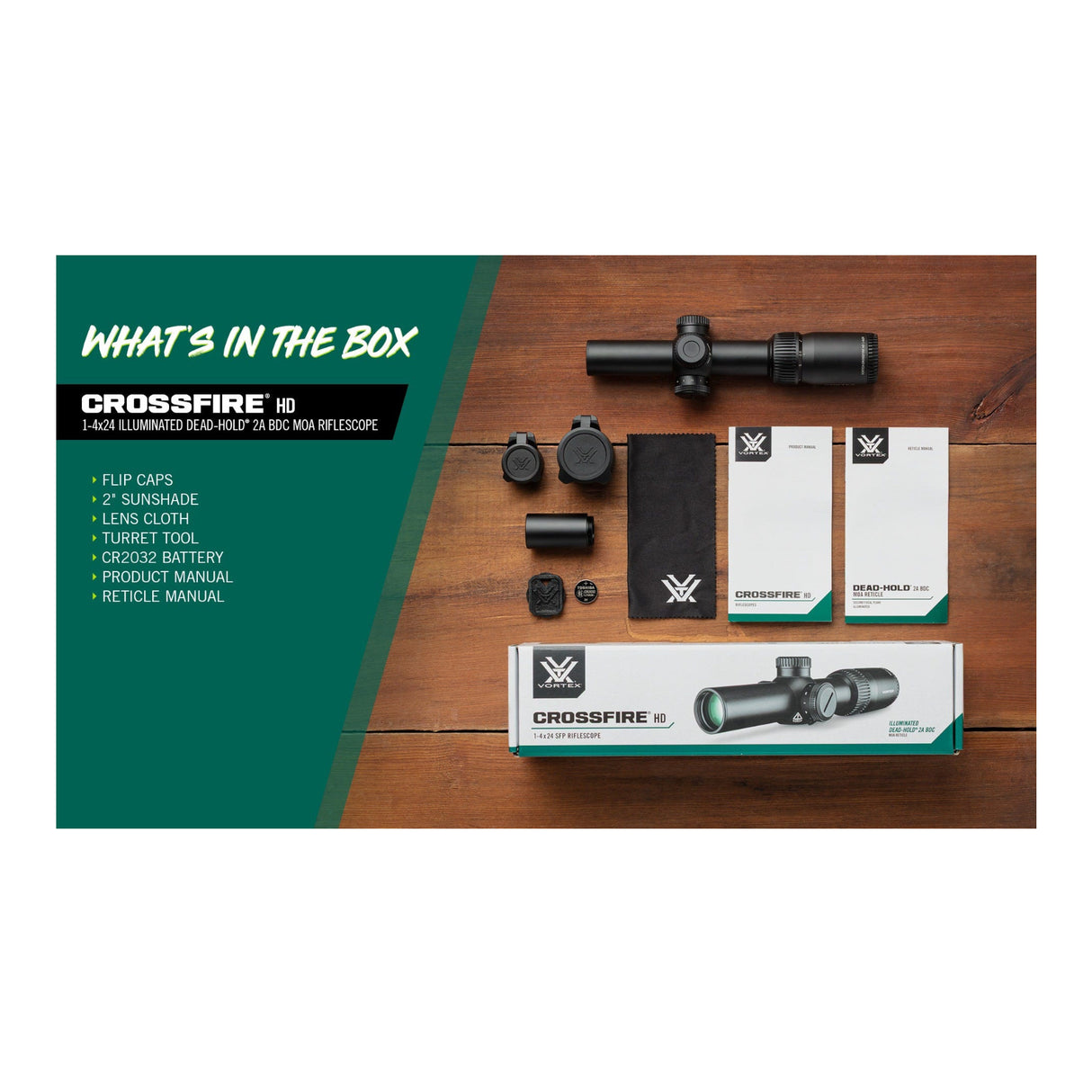 Vortex Optics Crossfire HD 1-4x24 SFP Illuminated Dead-Hold 2A BDC MOA 30mm Tube