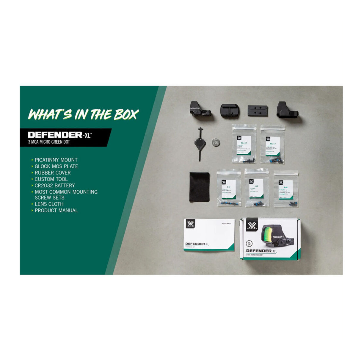Vortex Optics Defender-XL Micro Green Dot Sight (3 MOA, Black)