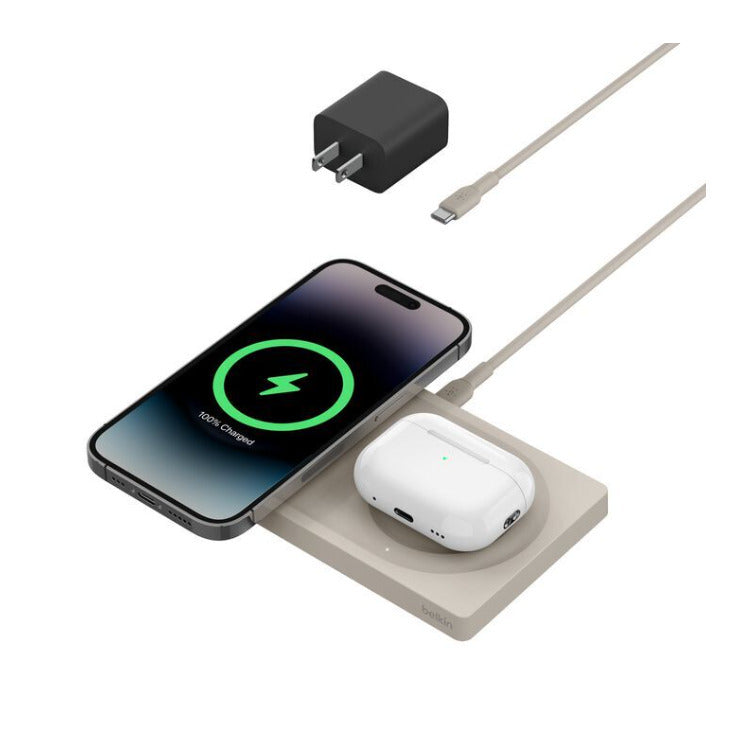 Belkin BoostCharge Pro 2-in-1 Wireless Charging Pad (15W, Sand)