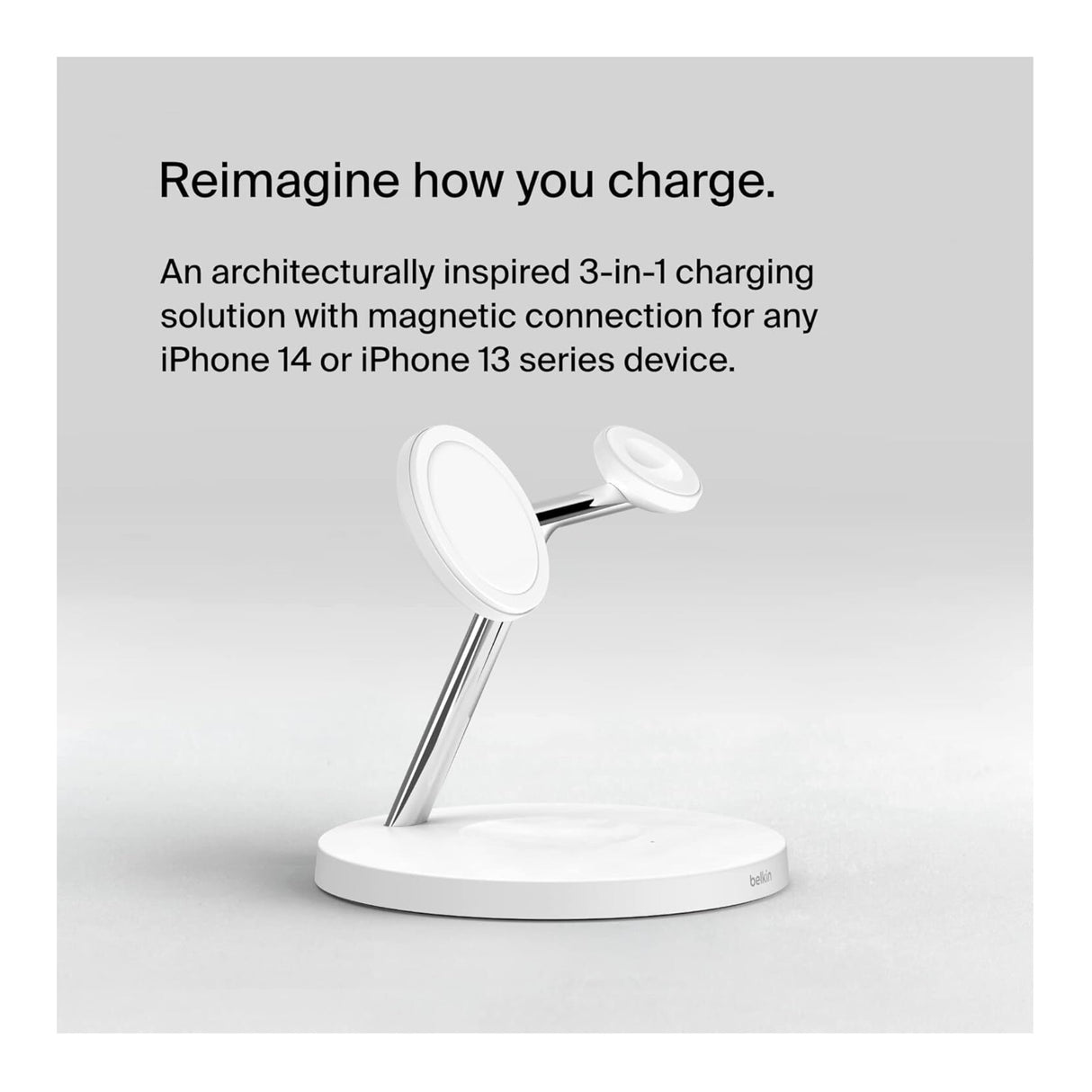 Belkin MagSafe 3-in-1 Wireless Charging Stand for iPhone 16/15/14/13/12 (White)
