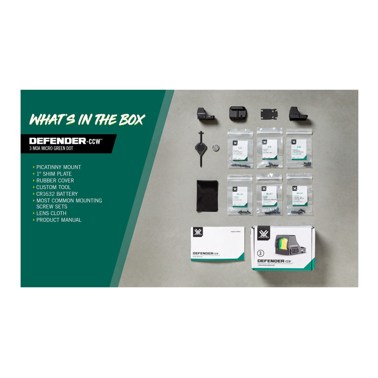 Vortex Optics Defender-CCW Micro 3 MOA Green Dot Sight