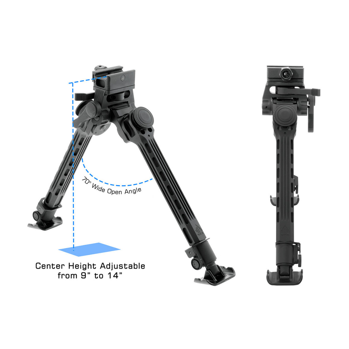 UTG Big Bore Full Stability Bipod 9 to 14-Inch Center Height, Picatinny (Black)