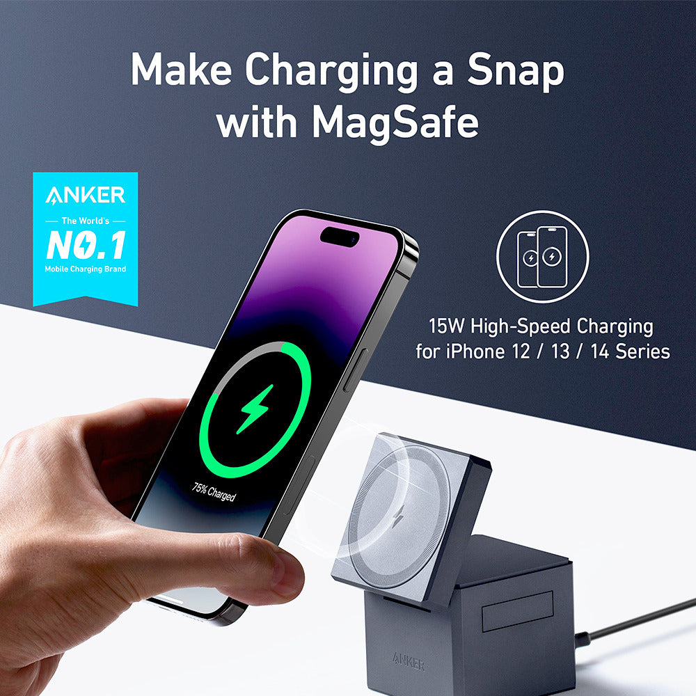 Anker 3-in-1 Wireless Charger with MagSafe for iPhone, Apple Watch, and AirPods