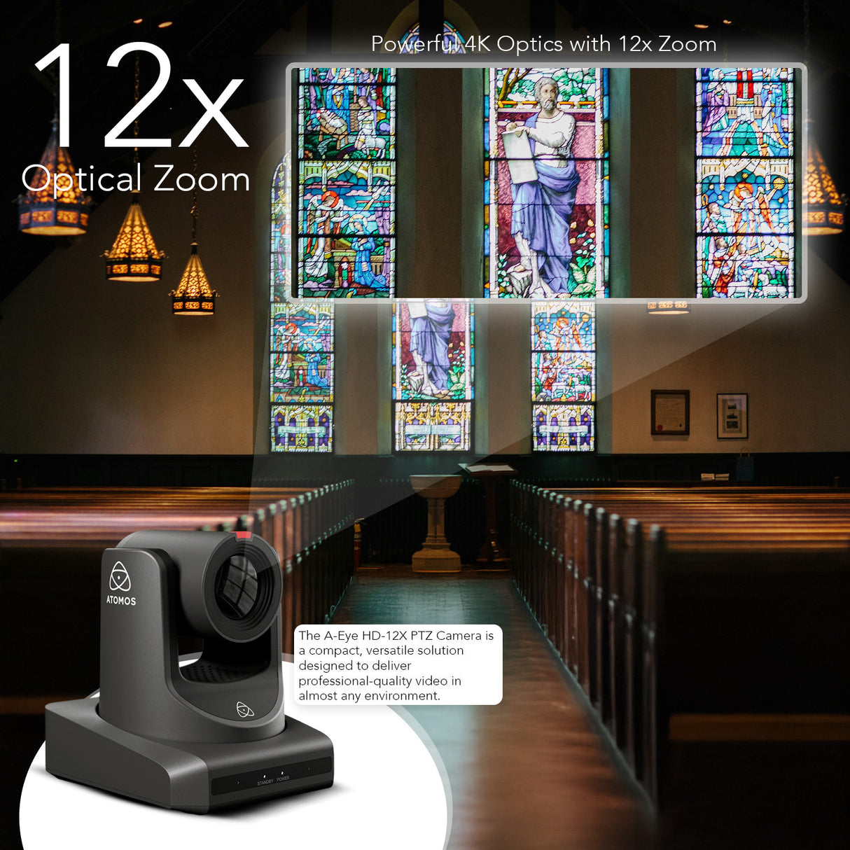 Atomos A-Eye 4K PTZ Camera 12x Optical Zoom with AI Auto-Tracking (Black) Bundle