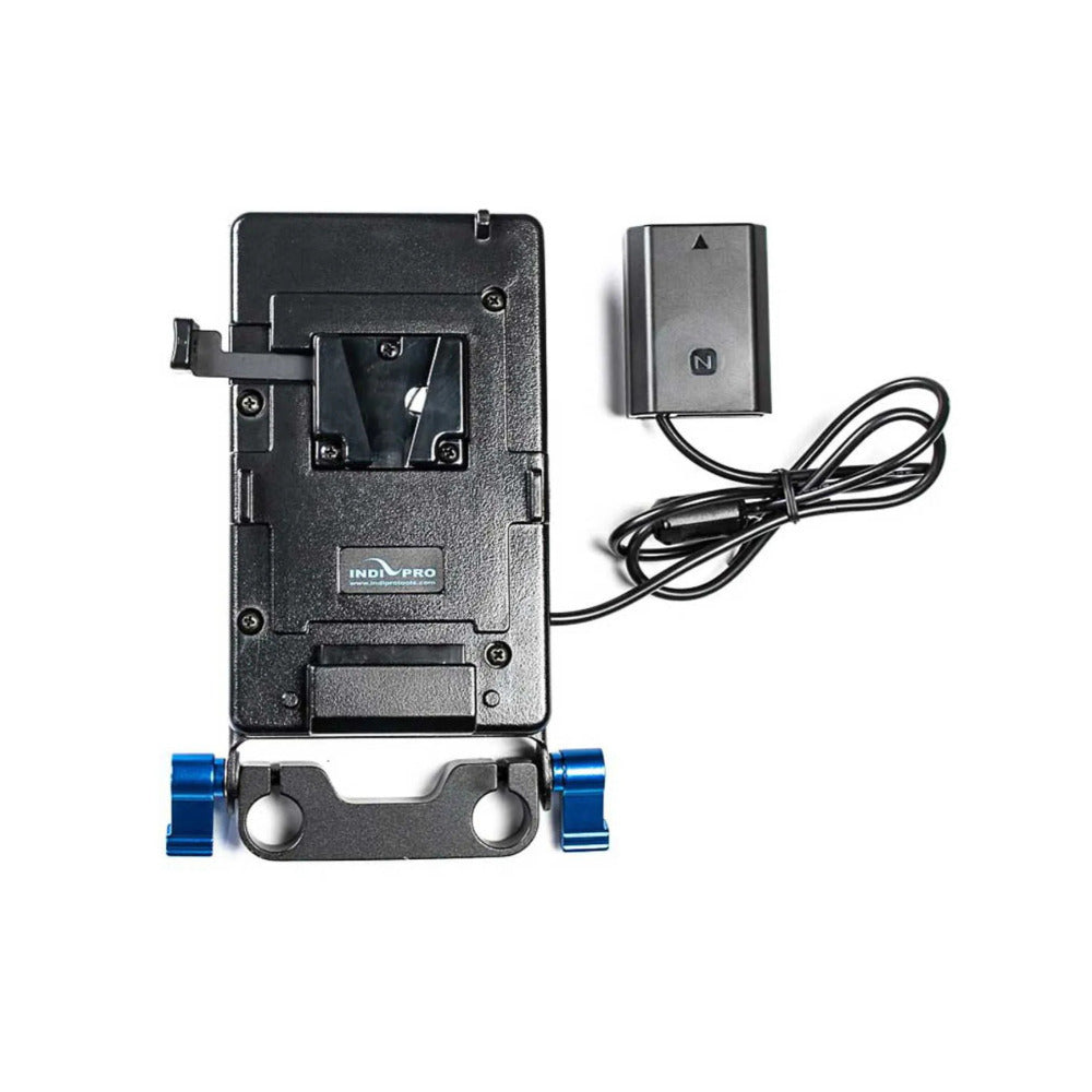 IndiPRO Tools V-Mount Plate with NP-FZ100 Dummy Battery and 15mm Rod Clamps
