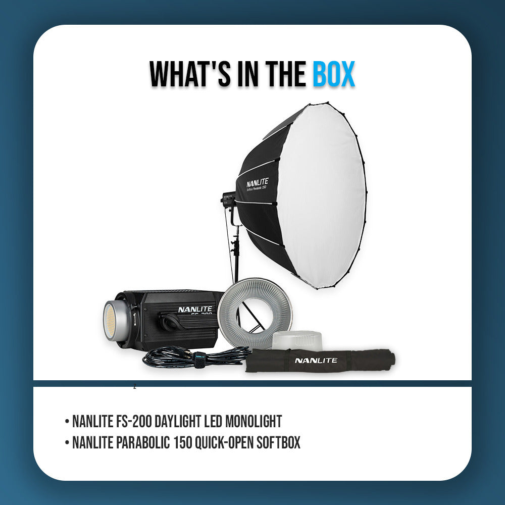 Nanlite FS-200 Daylight LED Monolight Bundle with Parabolic 150 Softbox