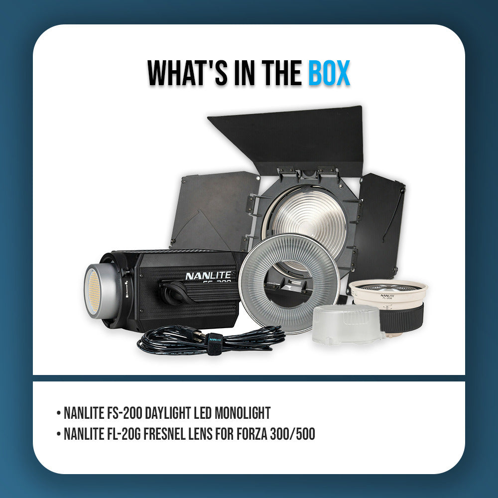 Nanlite FS-200 Daylight LED Monolight Bundle with Fresnel Lens for Forza 300/500