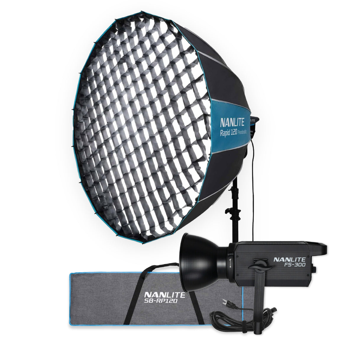 Nanlite FS-300 Daylight AC LED Monolight Bundle with Rapid 120 Parabolic Softbox