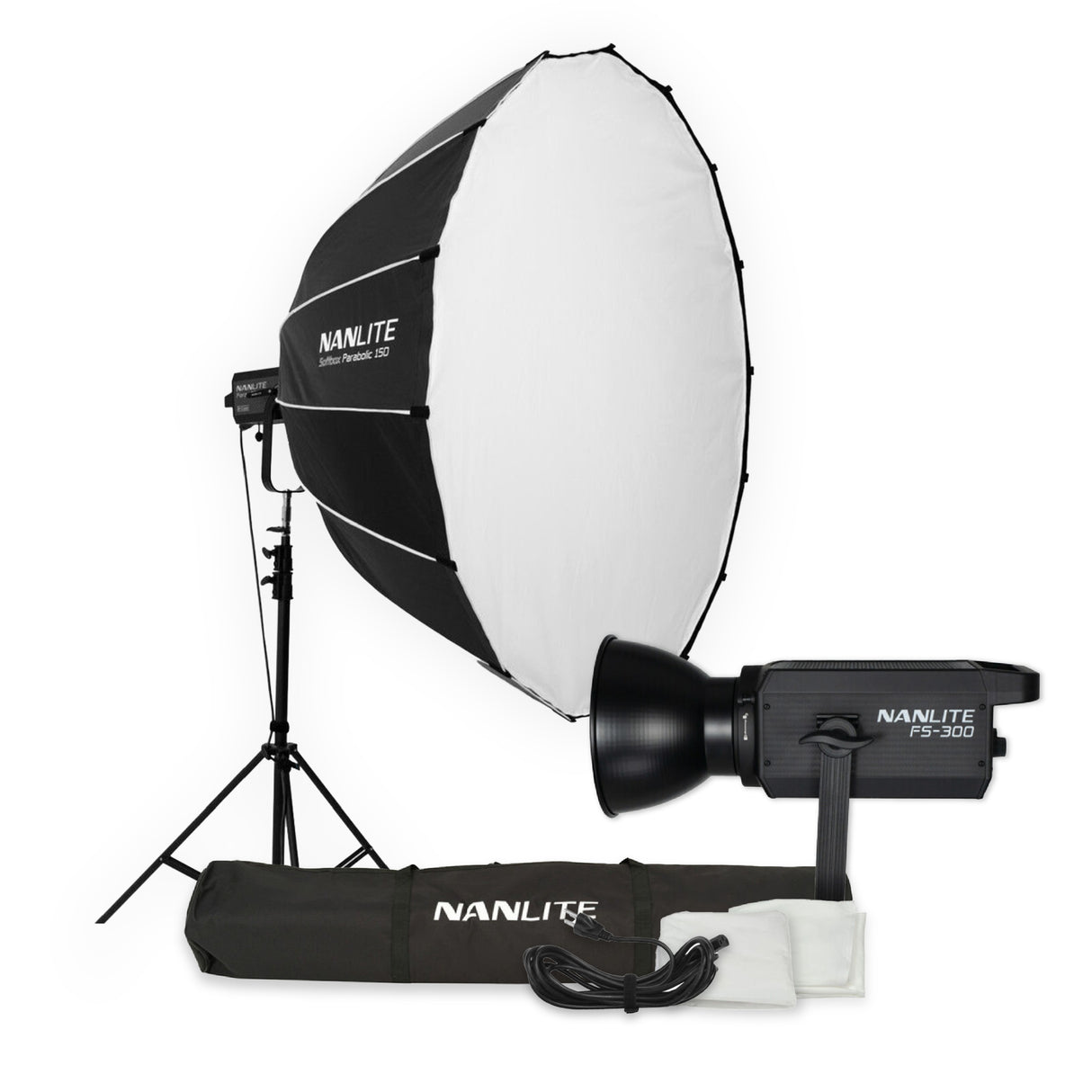 Nanlite FS-300 Daylight AC LED Monolight Bundle with Parabolic 150 Softbox