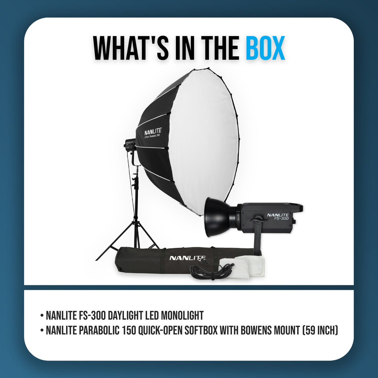 Nanlite FS-300 Daylight AC LED Monolight Bundle with Parabolic 150 Softbox