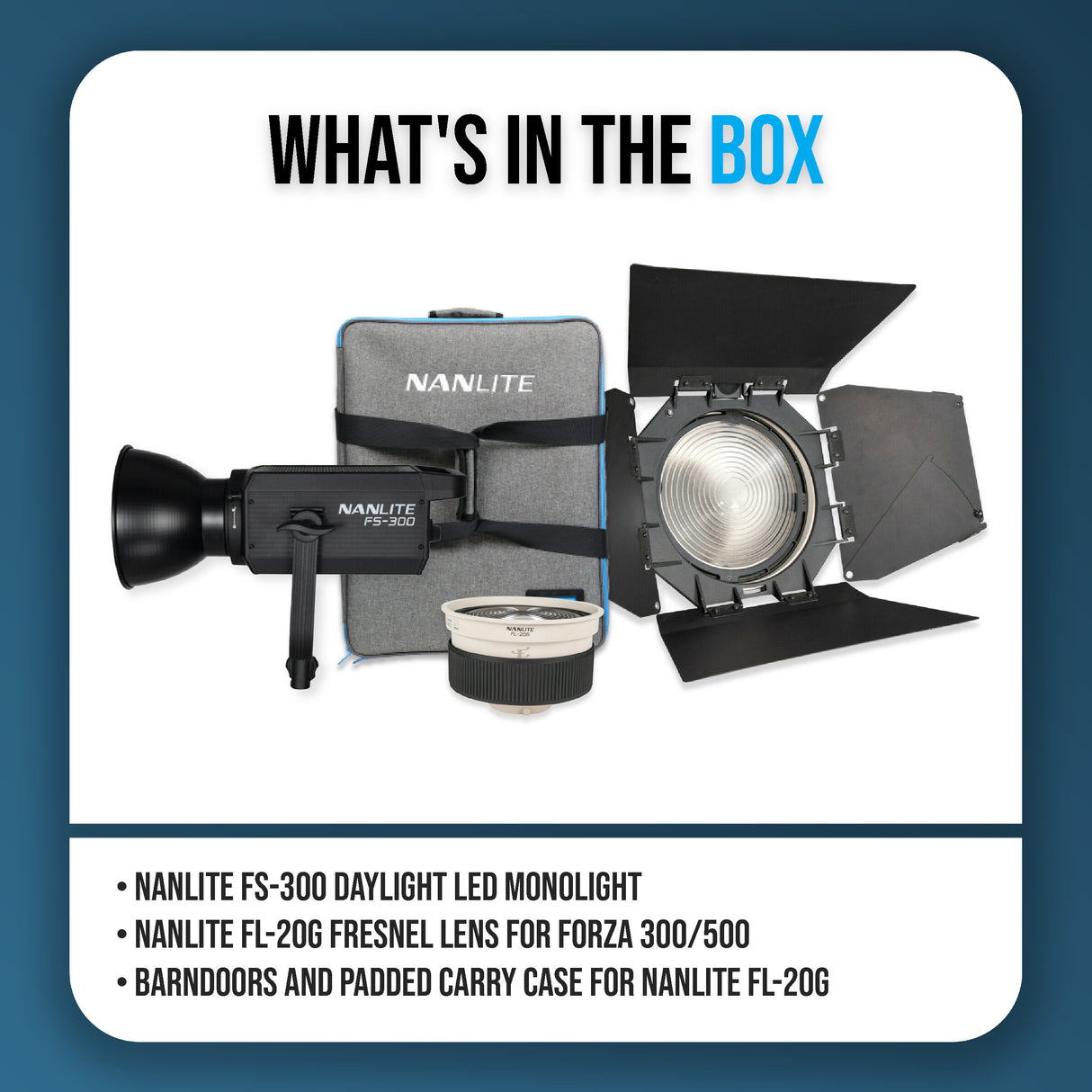 Nanlite FS-300 Daylight AC LED Monolight Bundle with Lens for Forza 300/500