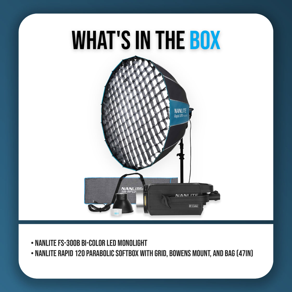 Nanlite FS-300B Bi-Color LED Monolight with Parabolic Softbox (47in) Bundle