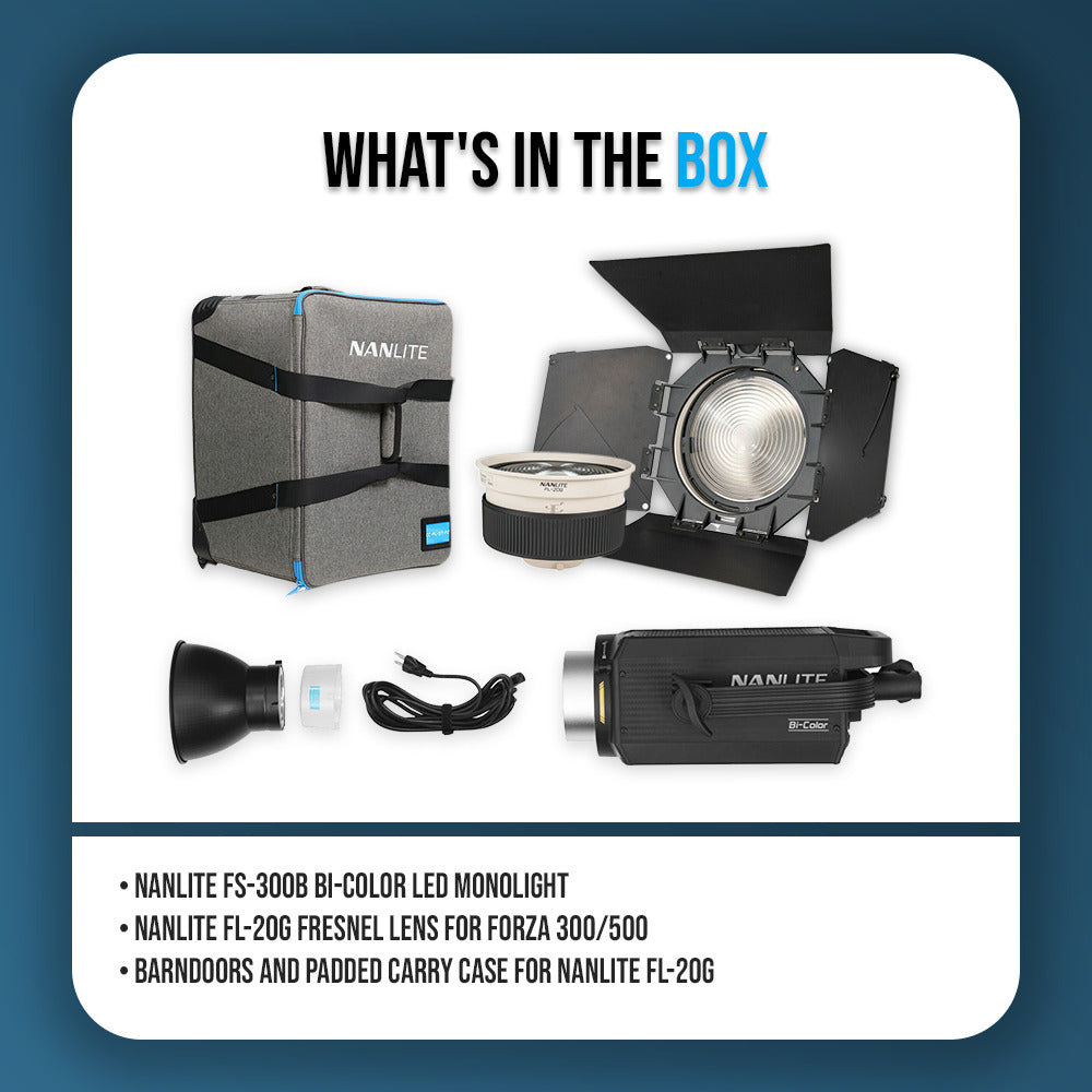 Nanlite FS-300B Bi-Color LED Monolight with Fresnel Lens for Forza 300/500