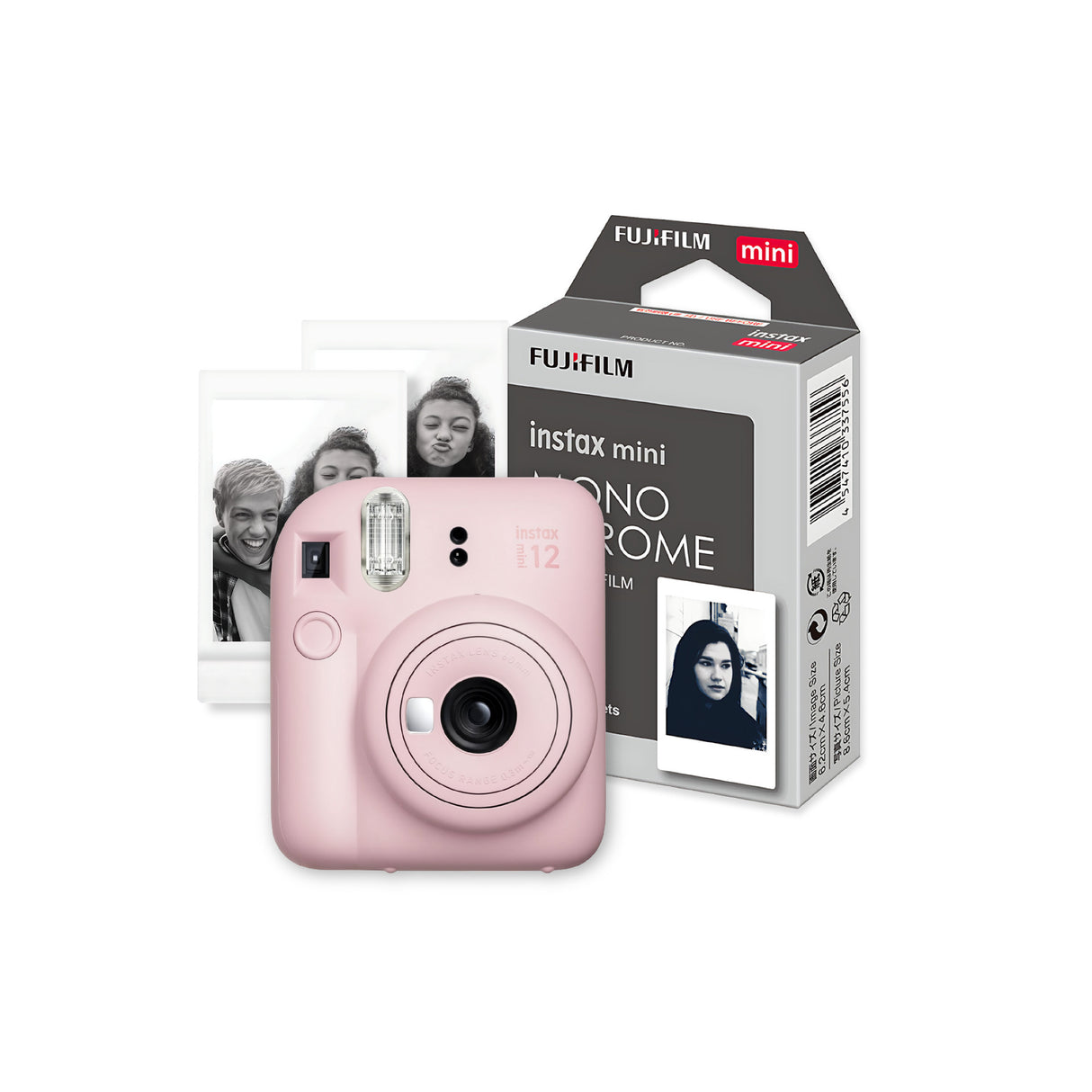 Fujifilm Instax Mini 12 Blossom Pink Bundle with 10 Monochrome Film Exposures