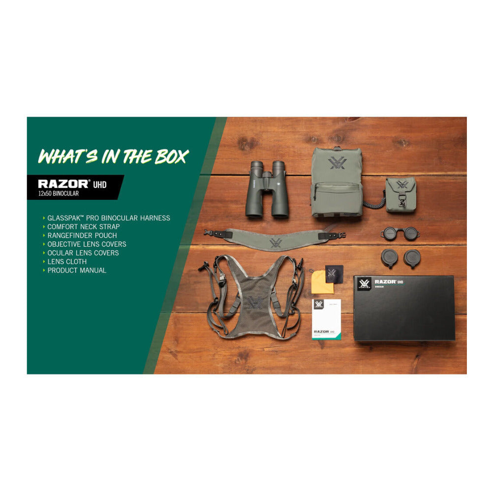 Vortex 12x50 Razor UHD Binoculars with GlassPak Pro Harness
