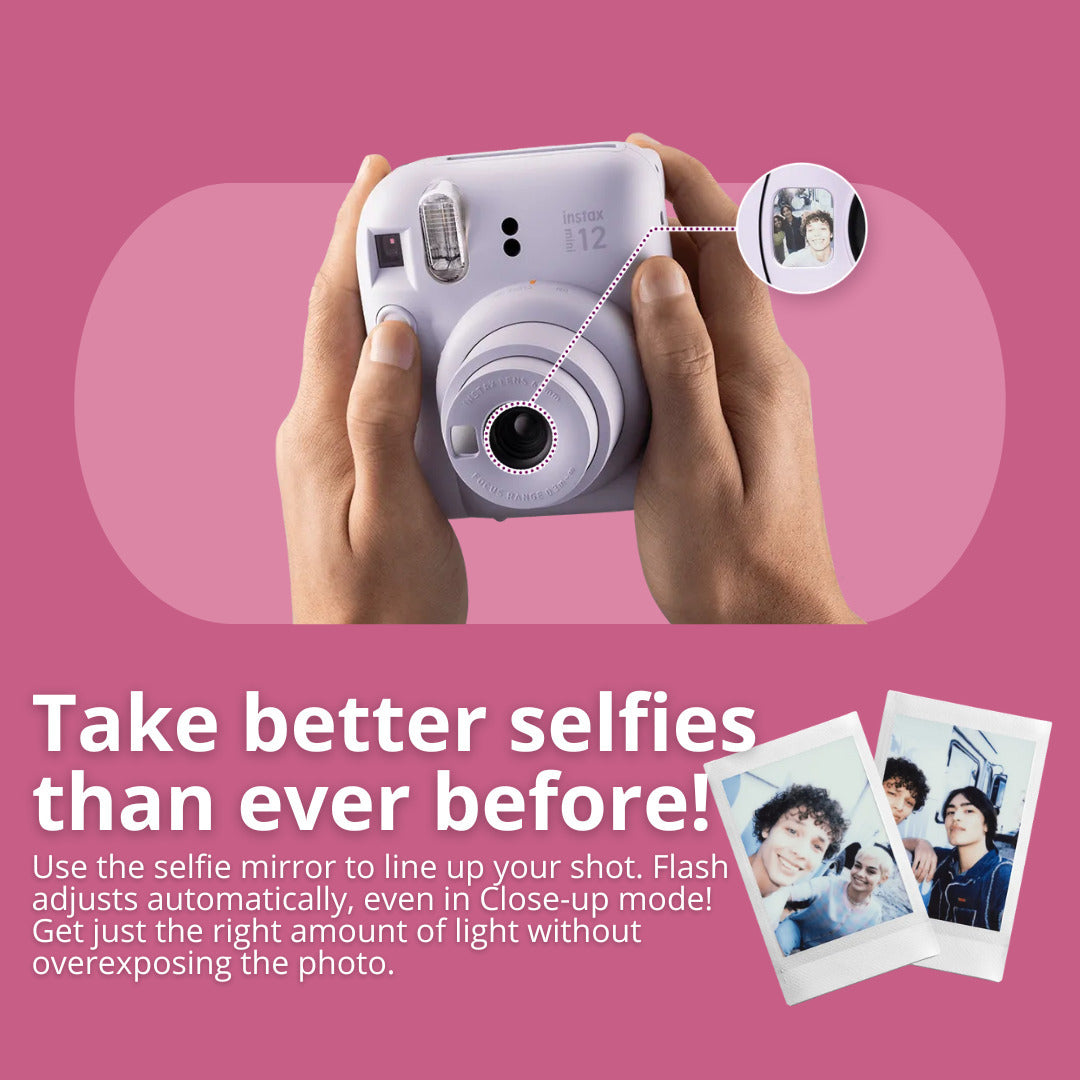Fujifilm Instax Mini 12 with 60mm Lens (Lilac Purple) Bundle with Twin Film Pack