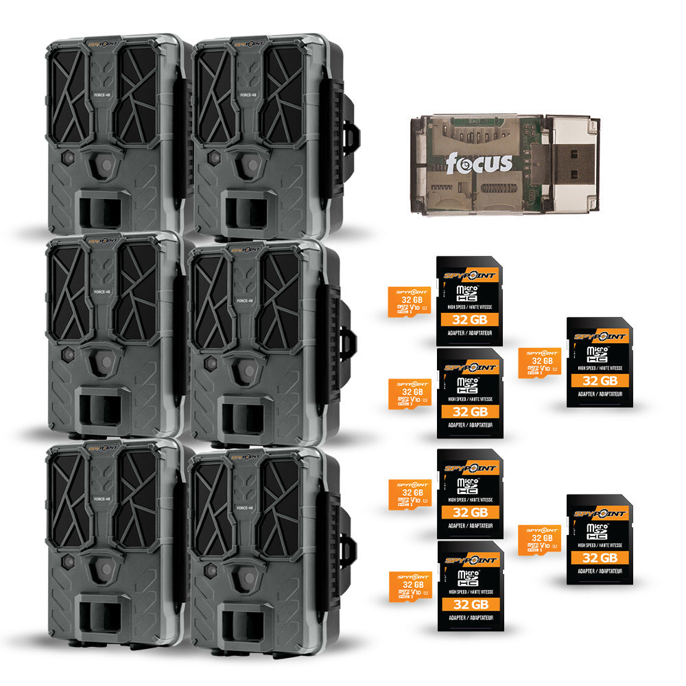 SPYPOINT Force 48 Trail Camera - 48MP Photo, 720p Video (Pack of 6) Bundle