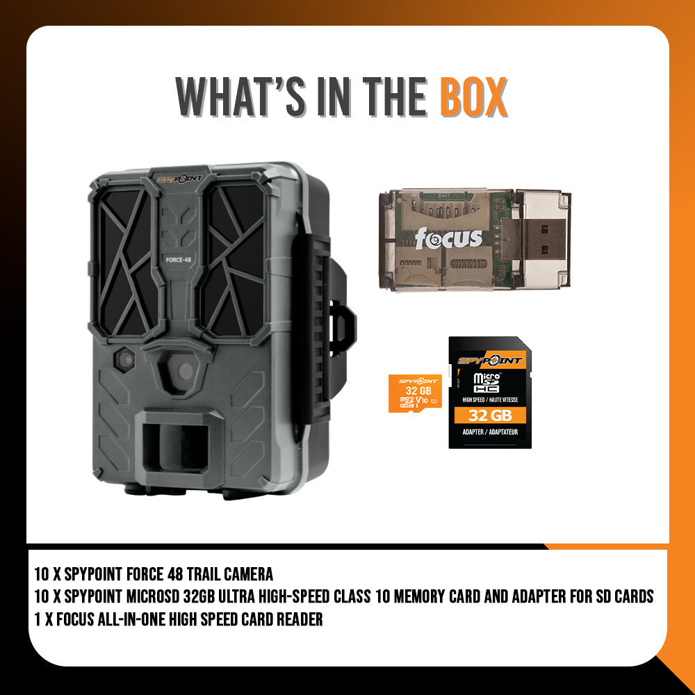 SPYPOINT Force 48 Trail Camera - 48MP Photo, 720p Video (Pack of 10) Bundle
