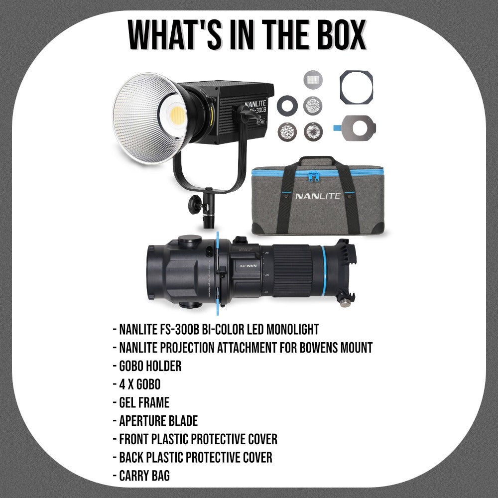 Nanlite FS-300B Bi-Color LED Monolight and Projection Attachment Bundle