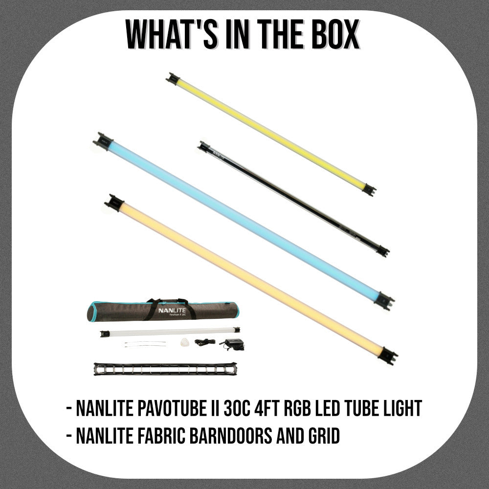 Nanlite PavoTube II 30C 4ft RGB LED Tube Light 2700-7500K Bundle