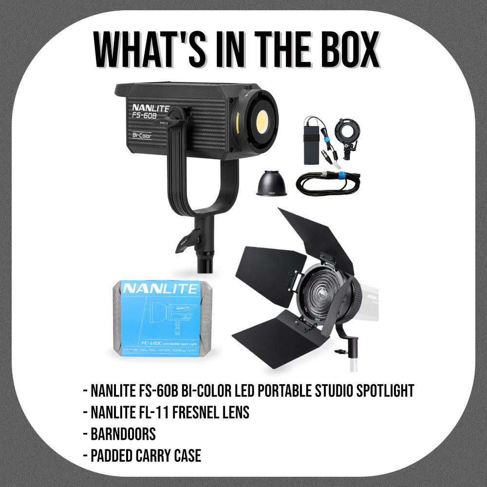Nanlite FS-60B Bi-Color LED Portable Studio Spotlight with Fl-11 Fresnel Lens