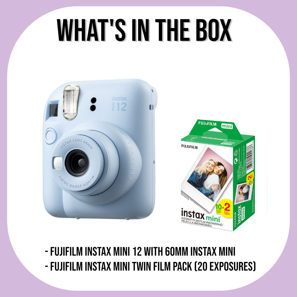 Fujifilm Instax Mini 12 (Pastel Blue) Bundle with Mini Twin Film Pack (20 Expo)
