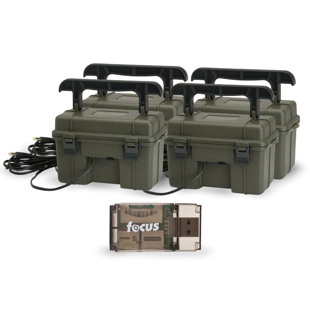 Stealth Cam 12V Weatherproof Battery Box (4-Pack, Dark Green) Bundle