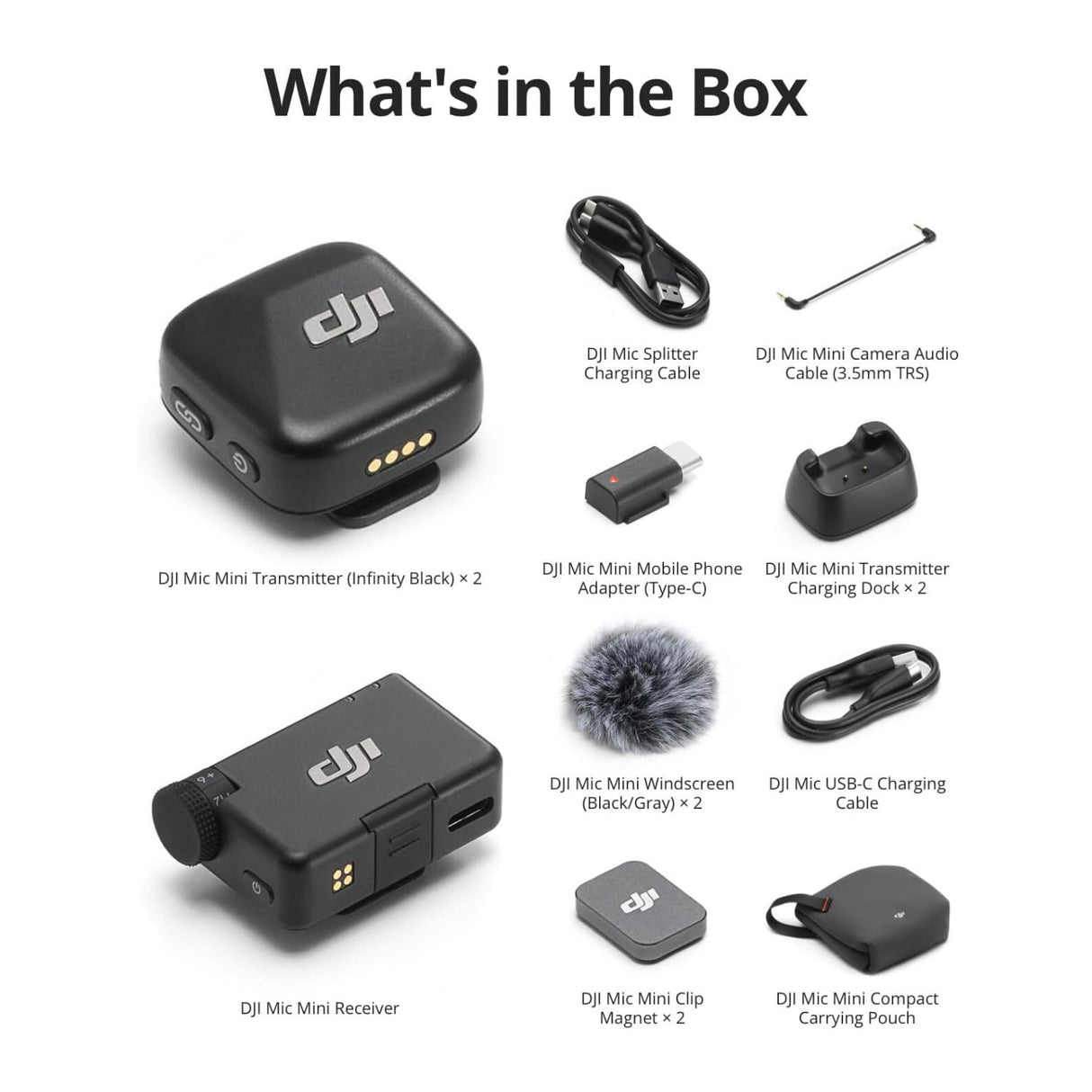 DJI Mic Mini (2 TX + 1 RX) Wireless Lavalier Microphone for 2-Person (Black)