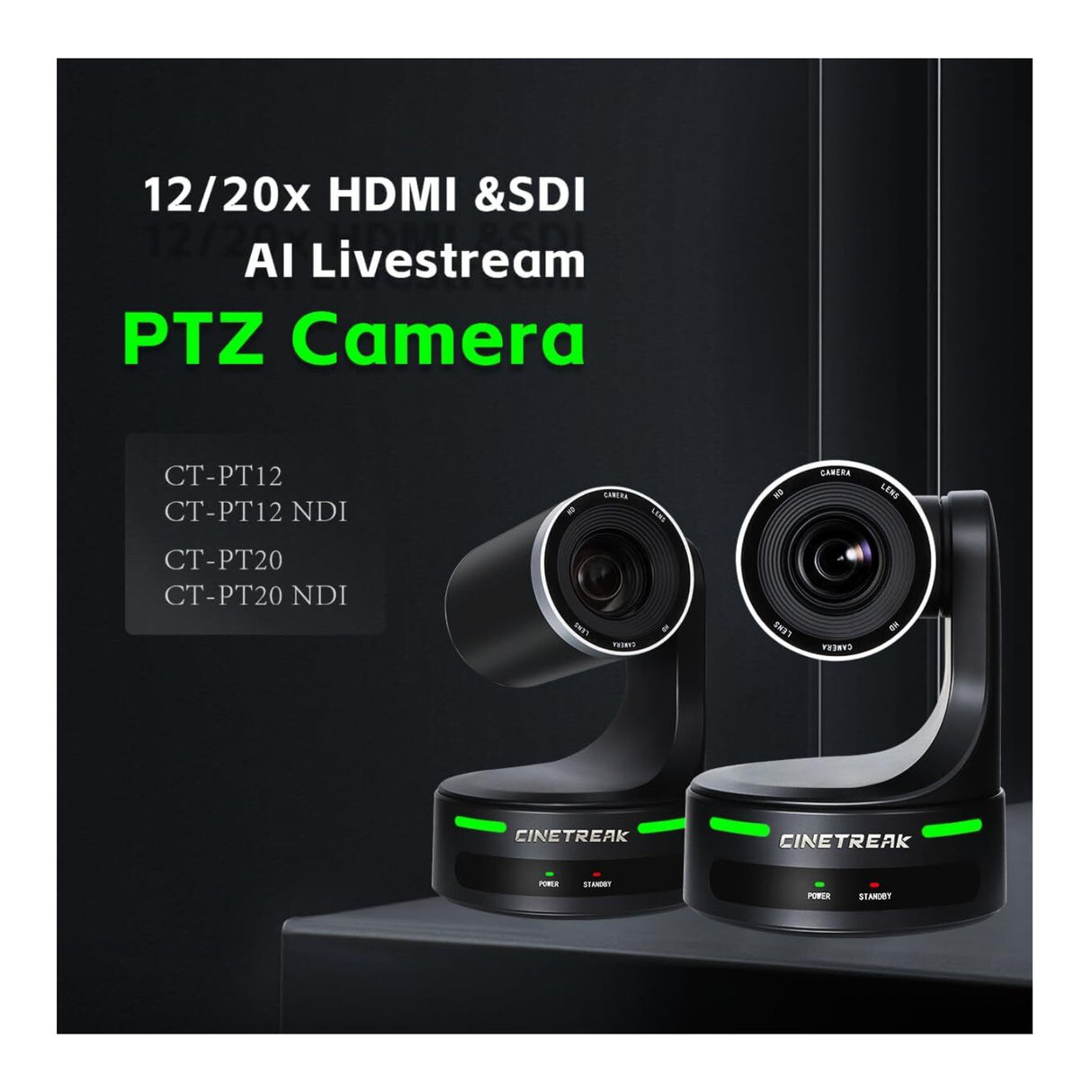 CineTreak CT-PT20NDI PTZ Camera - 1080p60, 20x Optical Zoom, AI Human Tracking