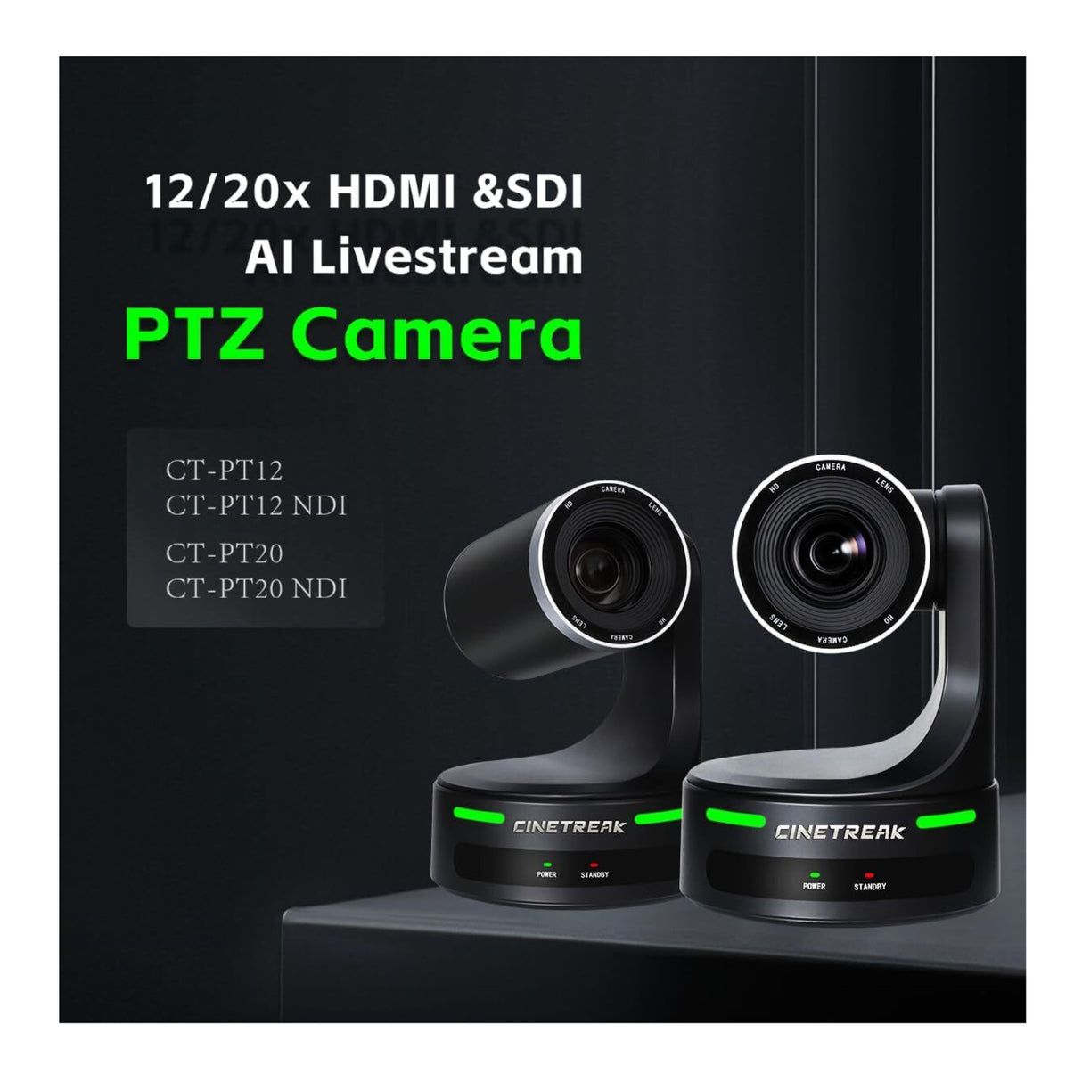 CineTreak CT-PT20 PTZ Camera - 1080p60, 20x Optical Zoom with AI Human Tracking