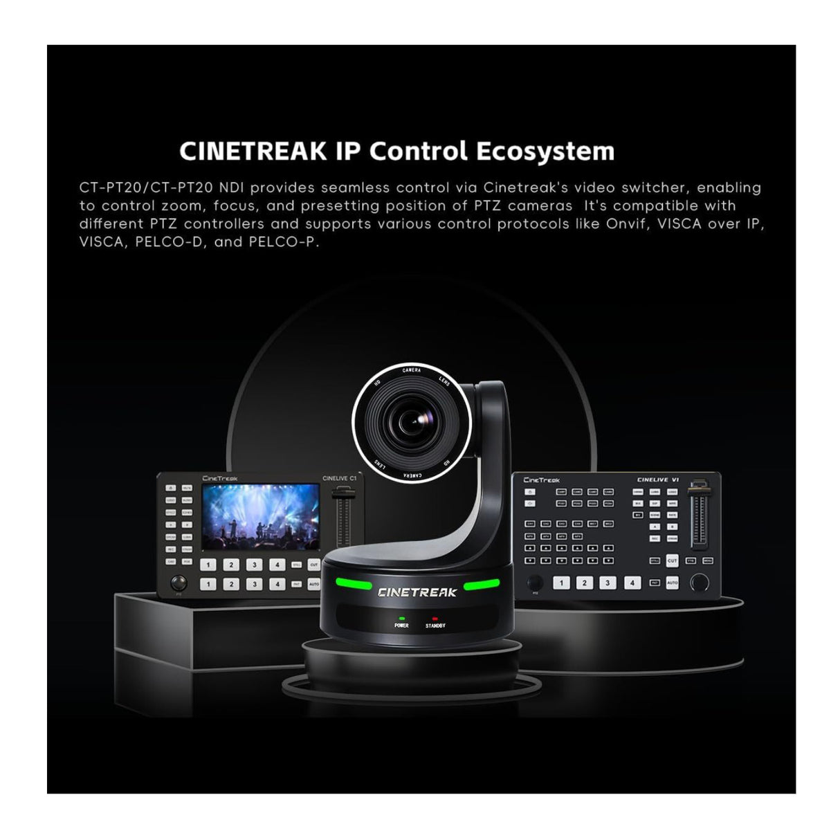 CineTreak CT-PT20 PTZ Camera - 1080p60, 20x Optical Zoom with AI Human Tracking
