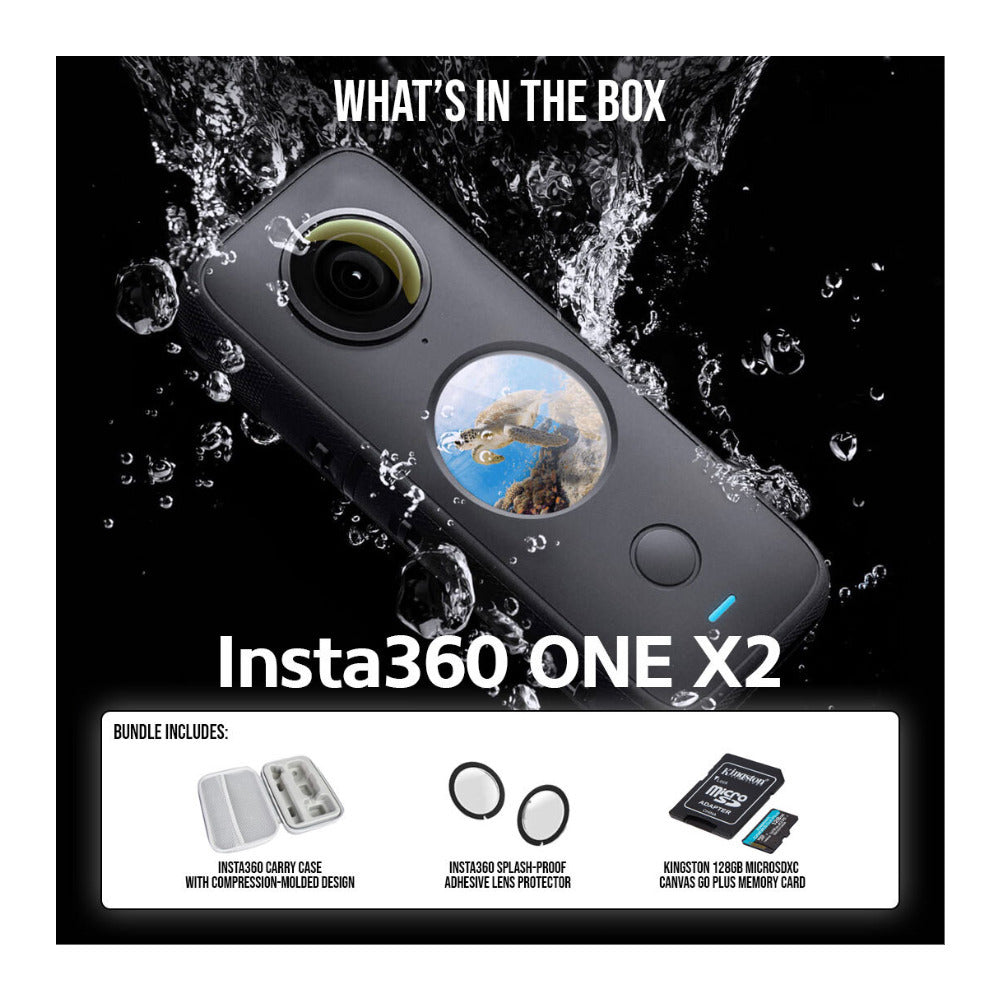 Insta360 ONE X2 Action Camera Bundle: Lens Guard, Carry Case, 128GB MicroSD Card