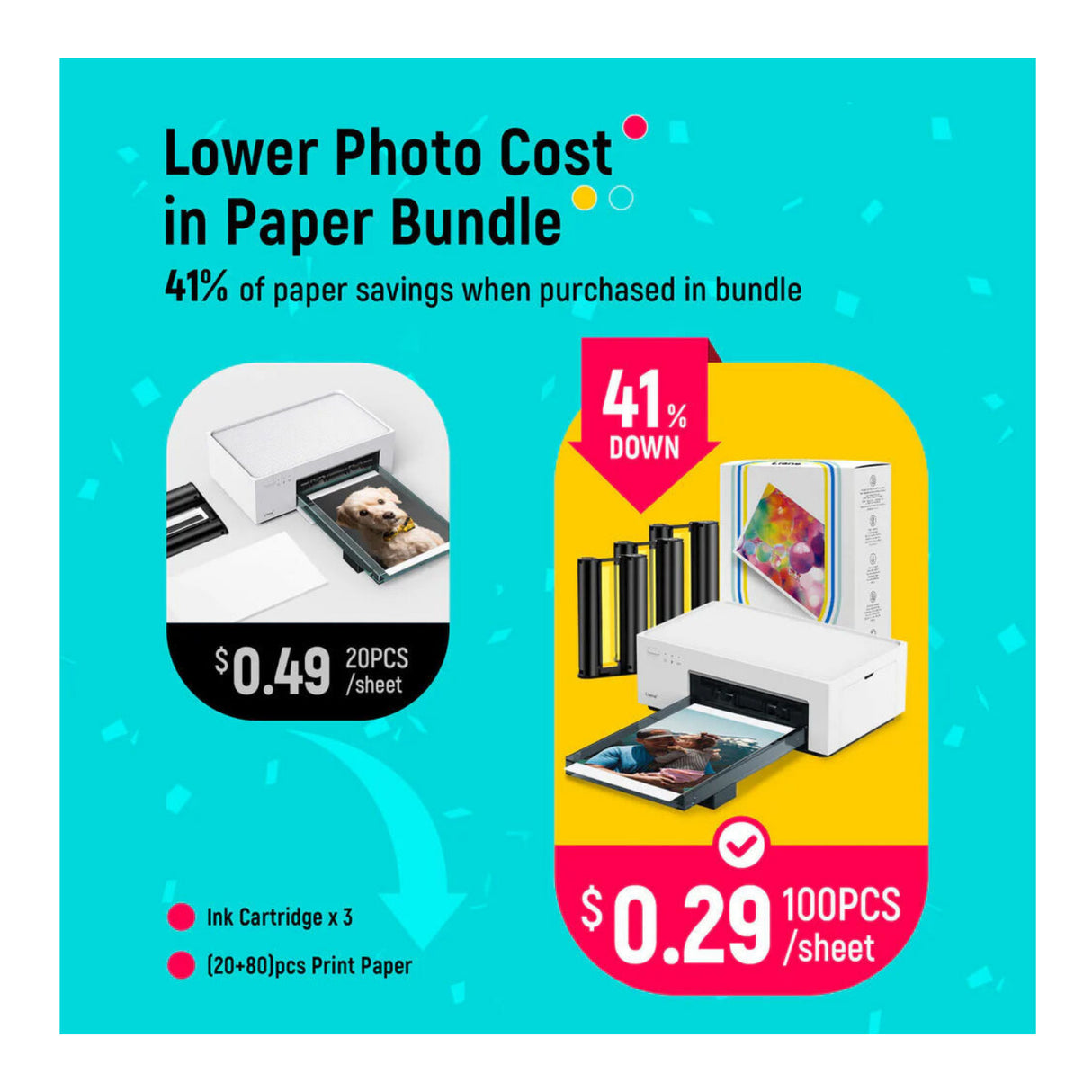 Liene M100 4x6 Portable Photo Printer with 3 Cartridges and 100 Sheets