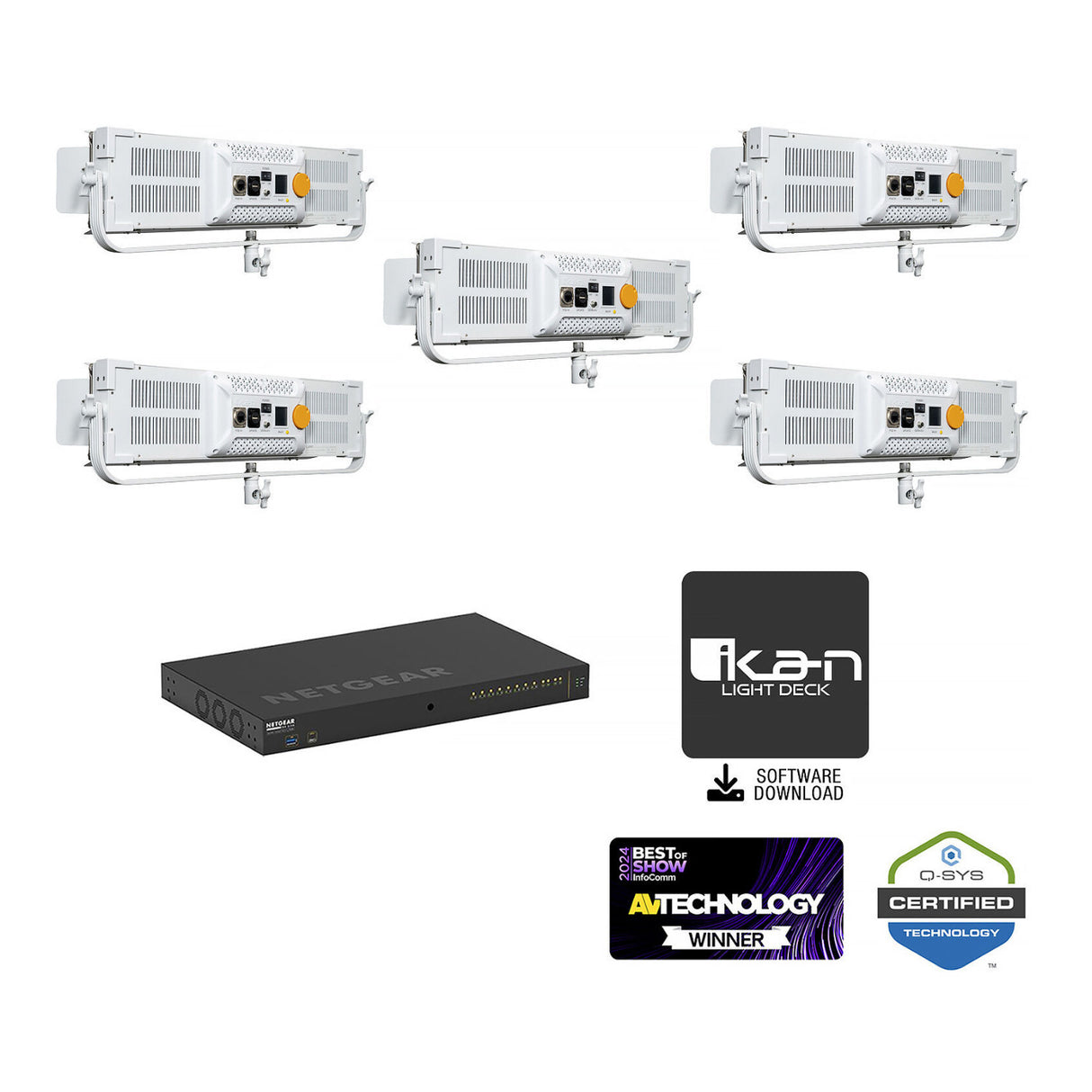 ikan Lyra LBX8-PoE Bi-Color LED Light Panel (White, Switch 5-Light Kit)