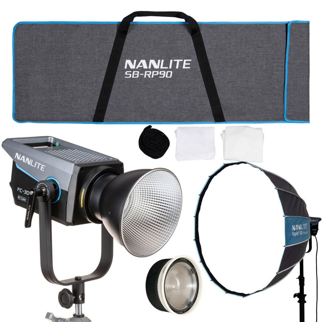 Nanlite FC300B Bi-Color LED Spotlight with Softbox and Fresnel Lens Bundle