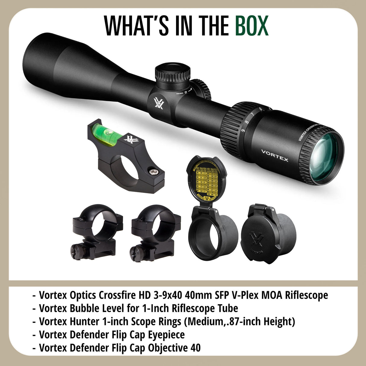 Vortex Optics Crossfire HD 3-9x40 SFP V-Plex MOA Bundle with Accessories