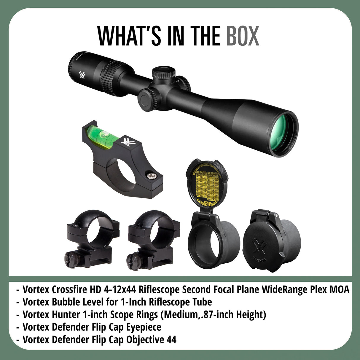 Vortex Optics Crossfire HD 4-12x44 WideRange Plex MOA Bundle with Accessories