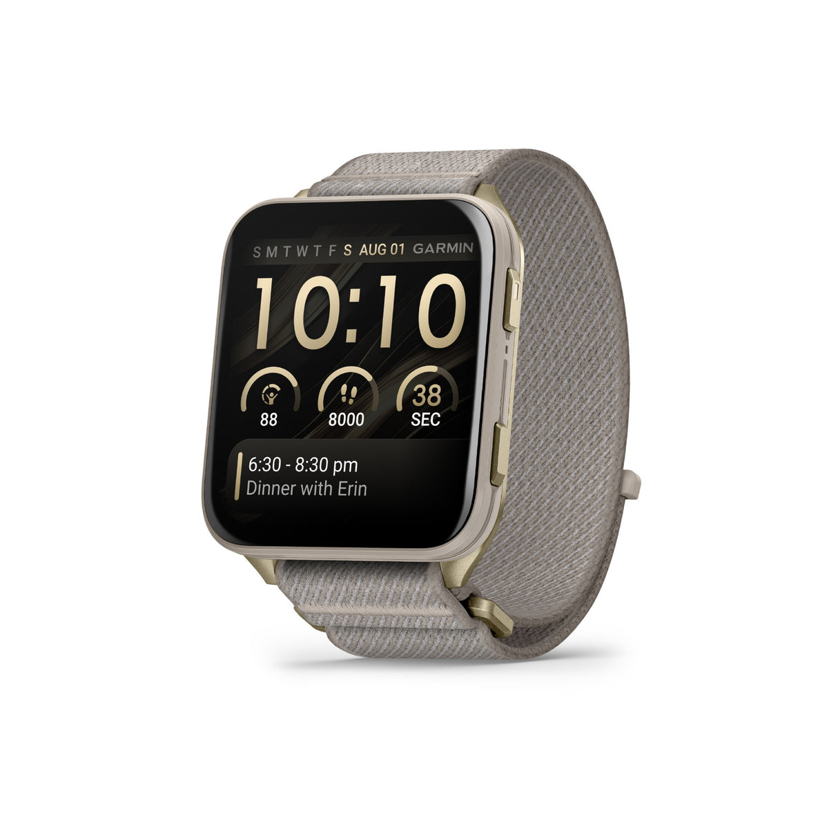 Garmin Venu X1 GPS Smartwatch (Soft Gold Titanium Case, French Gray Nylon Band)