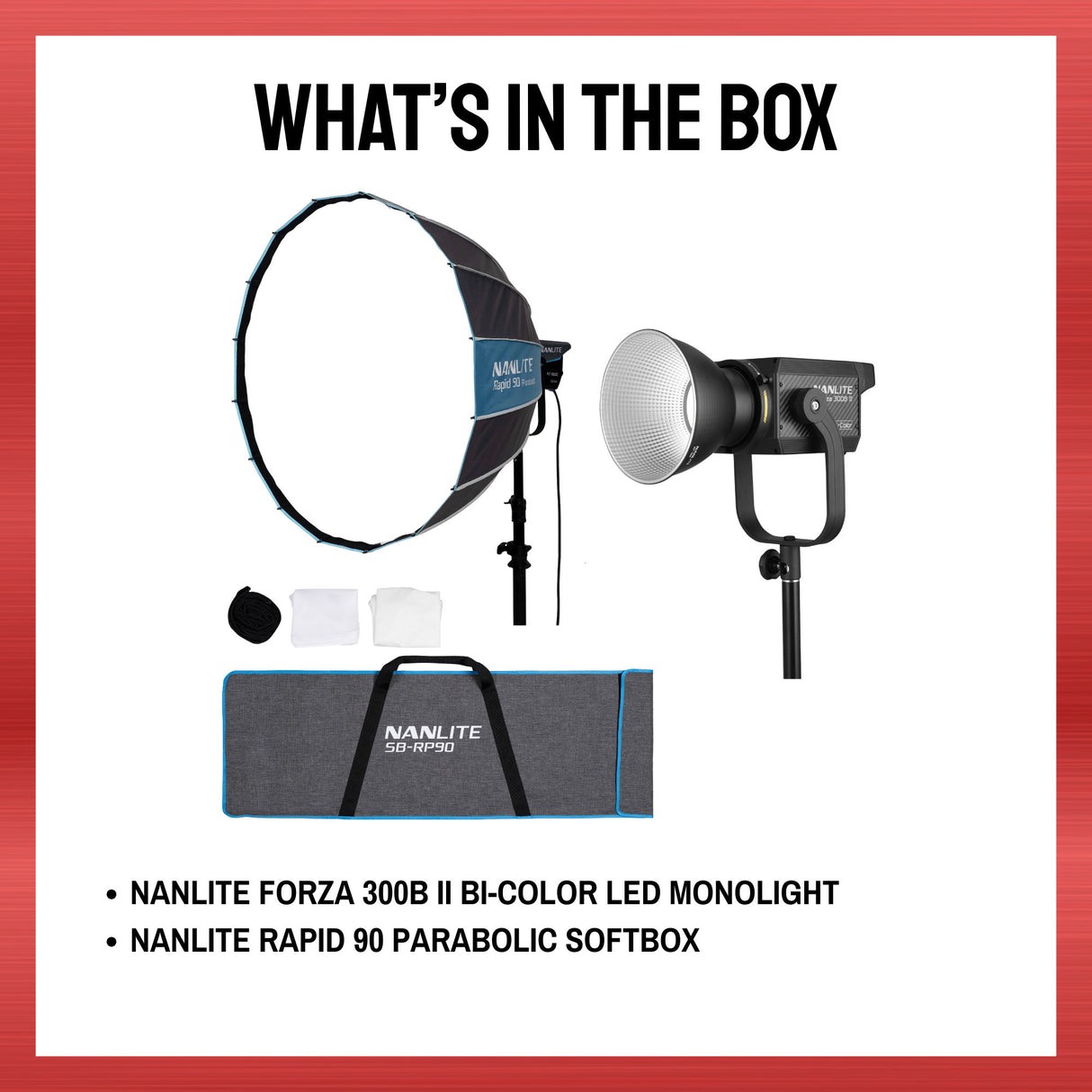 Nanlite Forza 300B II Spotlight with Nanlite Rapid 90 Parabolic Softbox Bundle