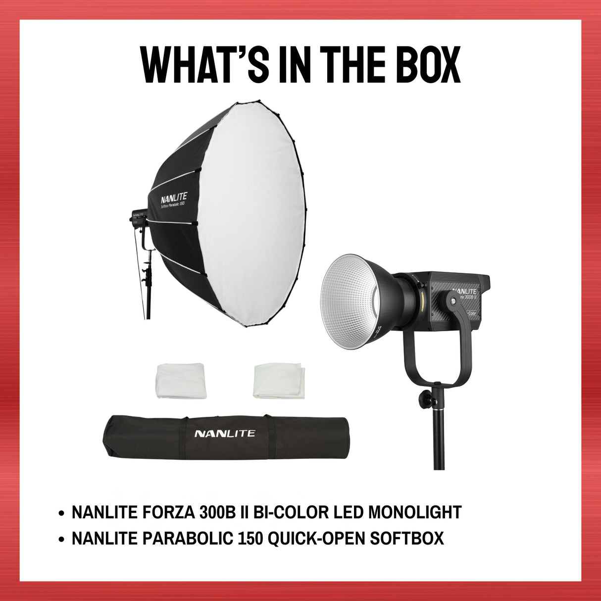 Nanlite Forza 300B II Spotlight with Nanlite Parabolic 150 Softbox Bundle