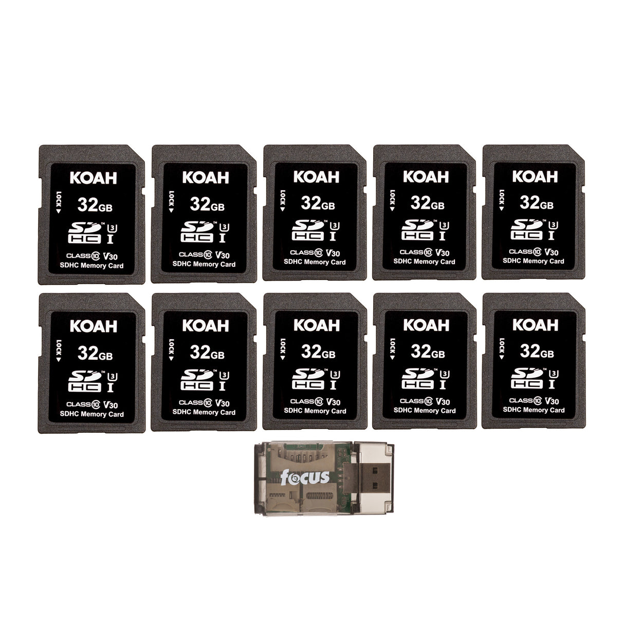 Koah Ultimate 32GB SDHC Memory Card Class10 U3 V30 (10-Pack) with Card Reader