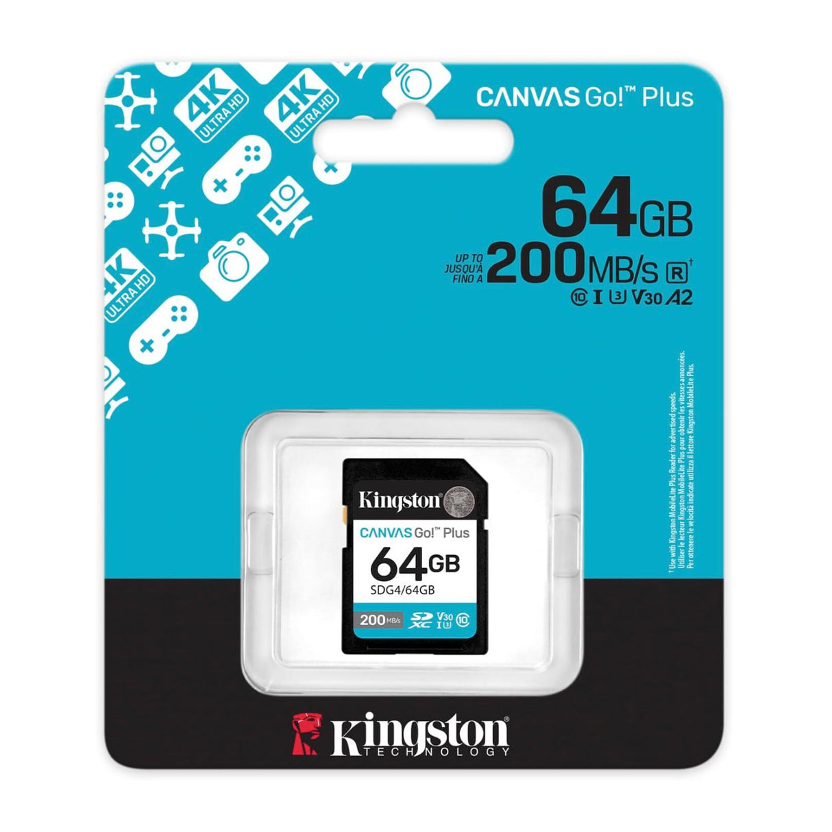 Kingston Canvas Go Plus 64GB Gen4 200MB/s Class 10 UHS-I U3 V30 Memory Card