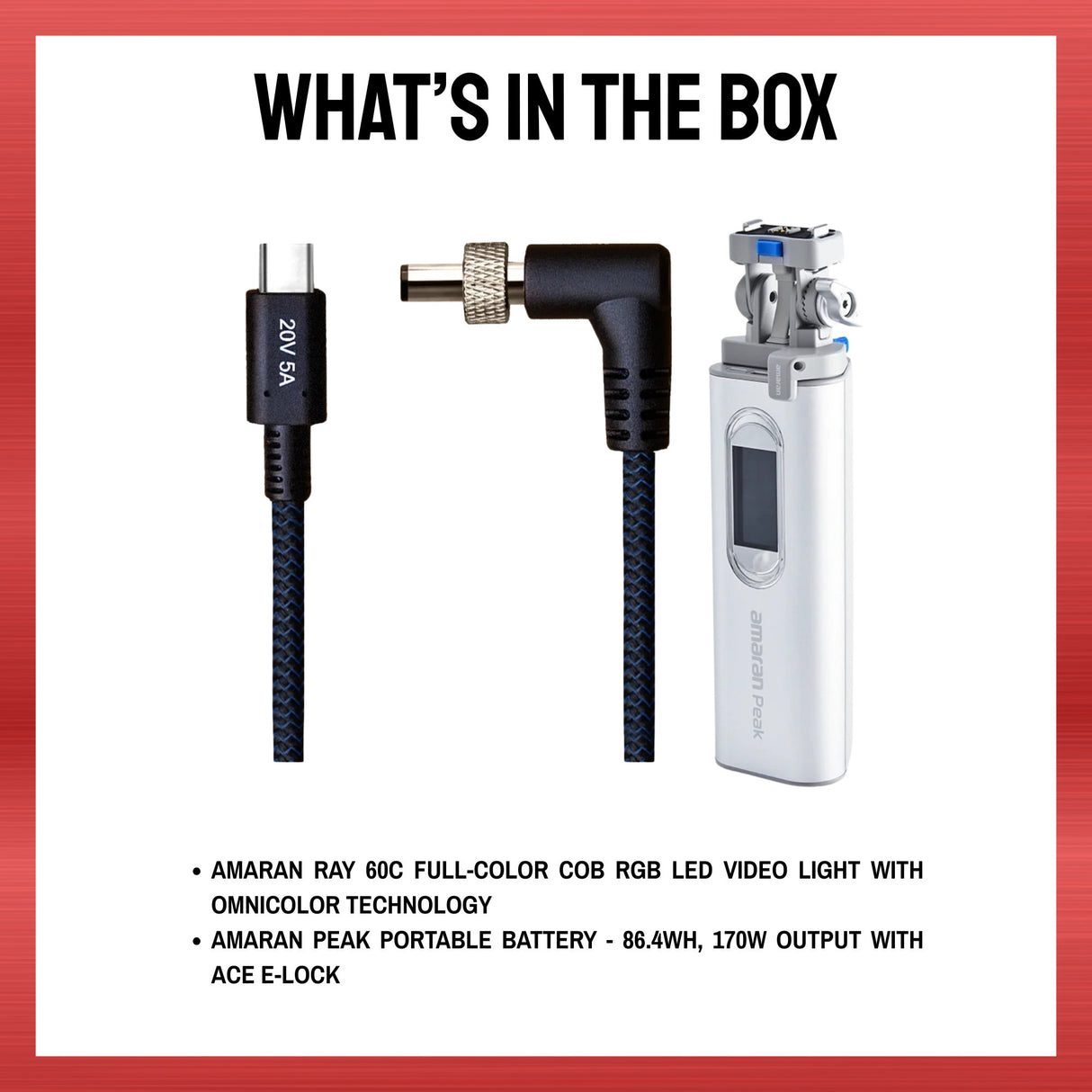 Amaran Peak Portable Battery with Ace E-Lock Bundle with Power Adapter Cable