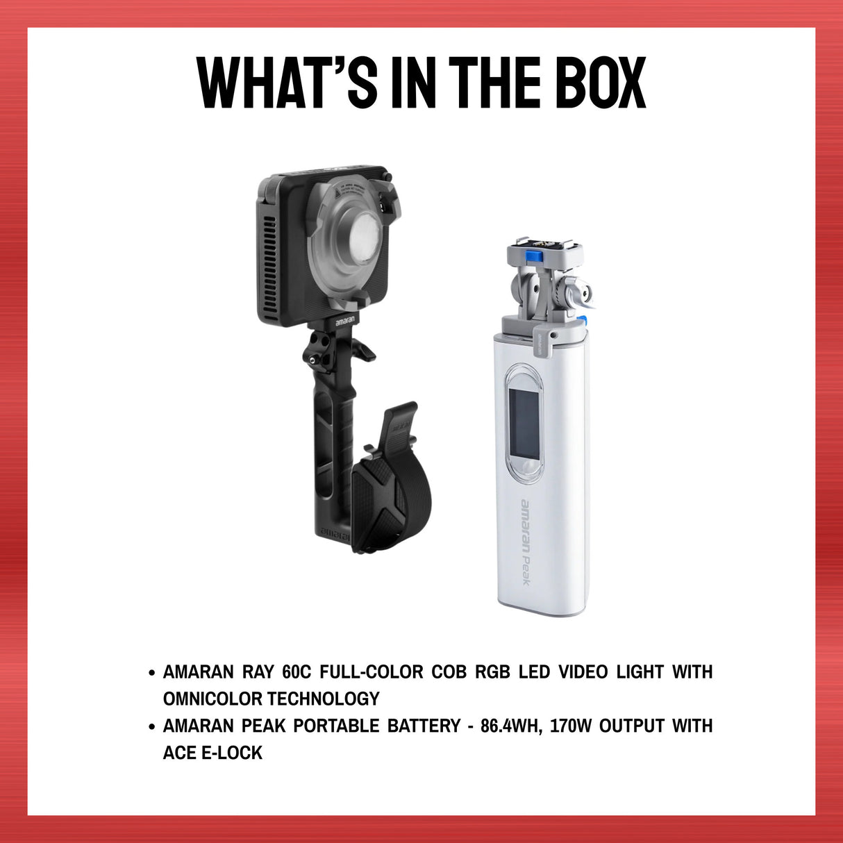 Amaran Ray 60c RGB LED Video Light Bundle with Portable Battery with Ace E-Lock