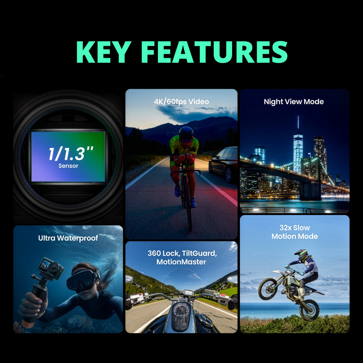 Xtra Edge Waterproof Action Camera with 4K Video Resolution and Dual Screens